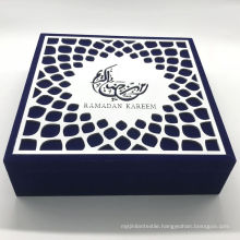 Blue Velvet Wooden Box For Dates Laser Logo